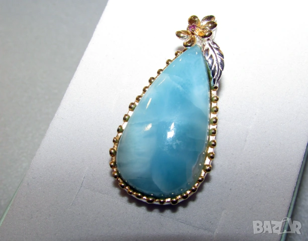 925 сребърно колие с автентичен ларимар 28 карата, снимка 2 - Колиета, медальони, синджири - 53512690