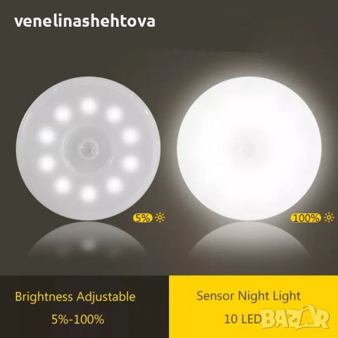 Интелигентна презареждаща НОЩНА LED лампа с PIR сензор за движение , снимка 4 - Лед осветление - 39427334