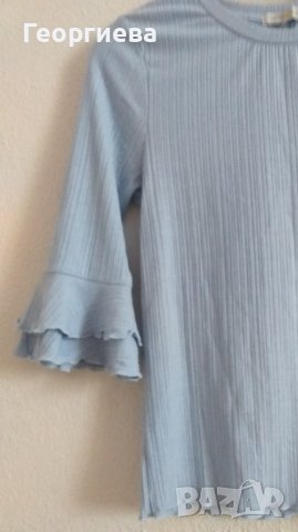Небесносиня блуза с волани, снимка 5 - Корсети, бюстиета, топове - 37749349