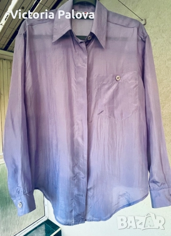 Копринена риза vintage MISS YOU цвят лавандула, снимка 9 - Ризи - 51983422