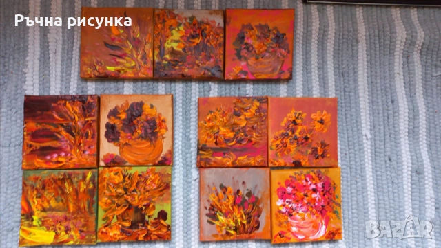 Авторски мини картини тема есен ,цена 10лв -картина и статив и големи картини , снимка 5 - Картини - 38707244