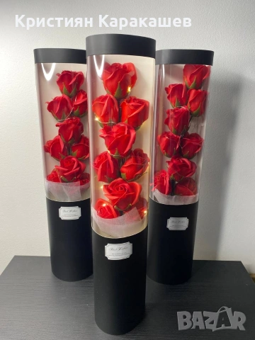 Букет ароматни рози в специална опаковка и LED лампички, снимка 4 - Декорация за дома - 53429966