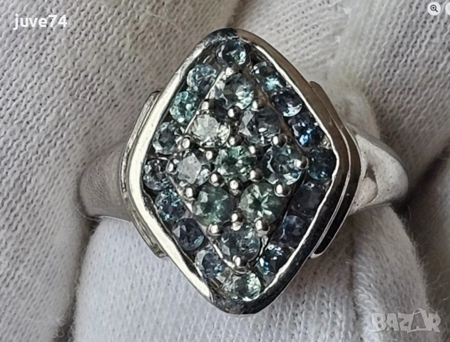 СРЕБЪРЕН ПРЪСТЕН СЪС ЗЕЛЕНИКАВО-СИНИ ГРАНАТИ СМЕНЯЩИ ЦВЕТА СИ  СЕРТИФИКАТ, снимка 2 - Пръстени - 53563946