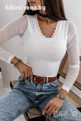 Дамска блуза в бяло, снимка 1 - Блузи с дълъг ръкав и пуловери - 43959970