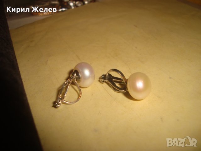 СТАРИ КРАСИВИ АРТ ДЕКО СТИЛНИ РЕТРО МЕДНИ ПОСРЕБРЕНИ КЛИПС ПЕРЛЕНИ ОБЕЦИ с ЕСТЕСТВЕНИ ПЕРЛИ 27772, снимка 7 - Антикварни и старинни предмети - 37722293