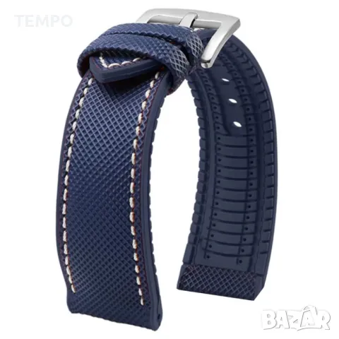 СИЛИКОНОВА КАИШКА СИНЯ С БЯЛ ШЕВ- 20мм + ПОДАРЪК