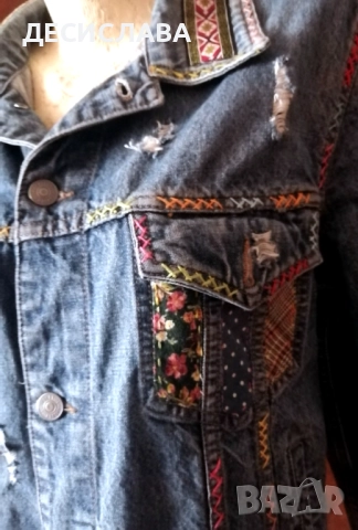 Дънково/деним яке M/L Котки ръчна декорация, снимка 3 - Якета - 52876559