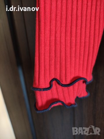 Червена рипсена блуза със син завършващ цвят , снимка 3 - Блузи с дълъг ръкав и пуловери - 40620875