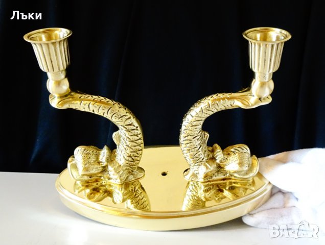 Бронзов свещник риби 2 кг.,християнство., снимка 5 - Антикварни и старинни предмети - 32473814