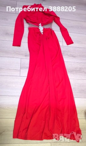 Червена дълга рокля , снимка 2 - Рокли - 52949666