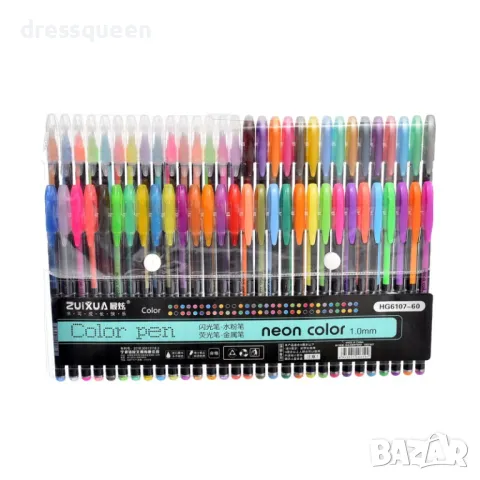 6107-60 Комплект от 60 броя неонови гел химикалки