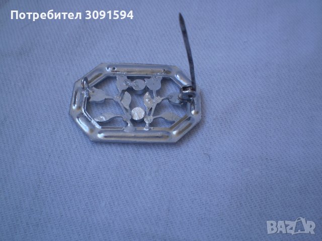 Старинна  аристократична брошка сребърно покритие е цирконий, снимка 3 - Антикварни и старинни предмети - 37576644