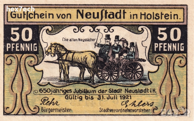❤️ Германия Neustadt (Holstein) 1921 50 пфенинга UNC нова ❤️ , снимка 2 - Нумизматика и бонистика - 52903858