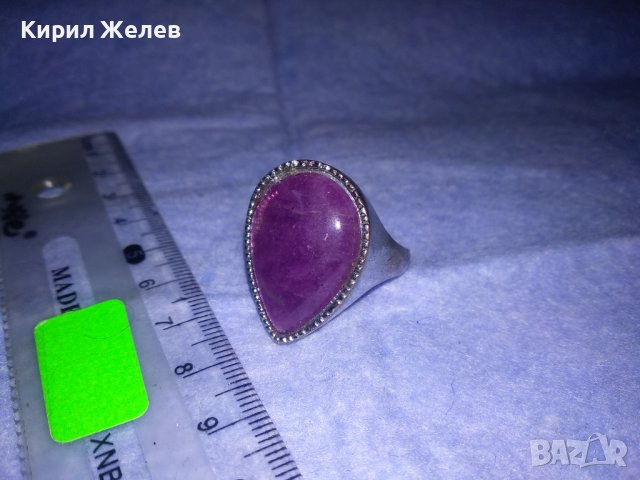 КАПКОВИДЕН МЕДЕН ПОСРЕБРЕН ИЗЯЩЕН ВИНТИДЖ АРТ ПРЪСТЕН с ЮВЕЛИНО ФАСЕТИРАН МИНЕРАЛ АМЕТИСТ 36959, снимка 3 - Пръстени - 39714991