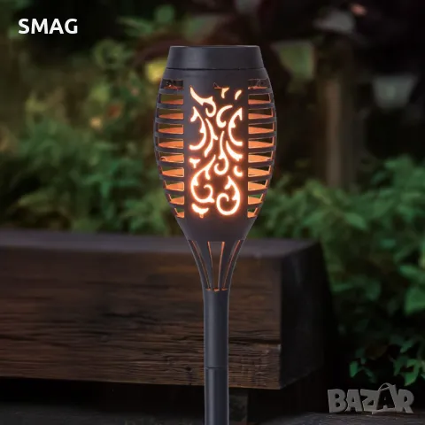 Соларен фенер соларна лампа LED фенер с ефект на пламък, черен, 49 см S_1188499