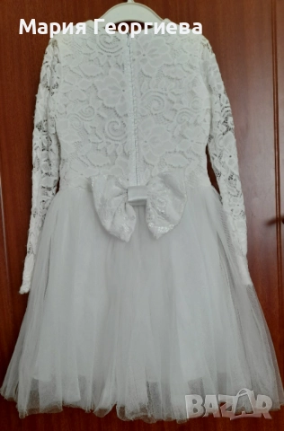 Рокля, бяла /красива детска, официална за 4-5 г. / РД, шаферка, парти / много топла шапка , снимка 4 - Детски рокли и поли - 51586294