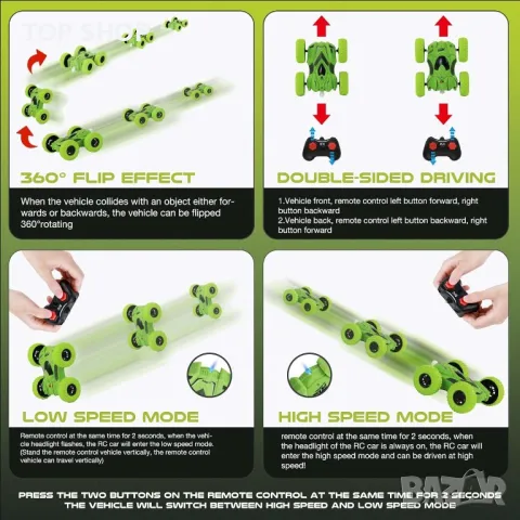 Кола с дистанционно управление 2,4 Ghz, 360° двустранна каскадьорска Rc кола за 3-8 години, снимка 2 - Електрически играчки - 49971271