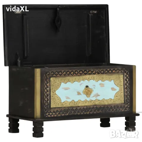 vidaXL Кутия за съхранение, черна, 80x40x45 см, мангово дърво масив(SKU:286396), снимка 3 - Други - 48095076