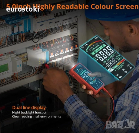 Интелигентен цифров мултицет Proster с автоматично избиране на обхват, 6000 броя True RMS, 5.0-инчов, снимка 5 - Други инструменти - 52485156