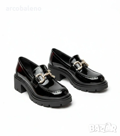 Дамски мокасини Paola от лачена кожа на висок ток с кристали, 2цвята , снимка 6 - Дамски ежедневни обувки - 53406922
