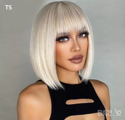 Уникална къса руса перука с бретон, снимка 2 - Аксесоари за коса - 43421428