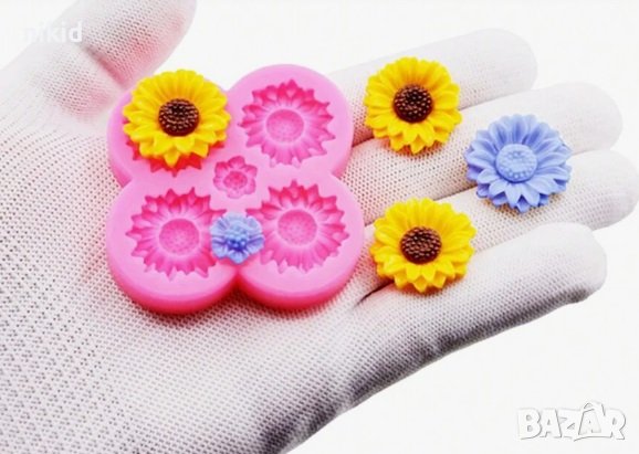 5 цветя цвете малка лайка маргаритка гербер силиконов молд форма фондан гипс шоколад декор