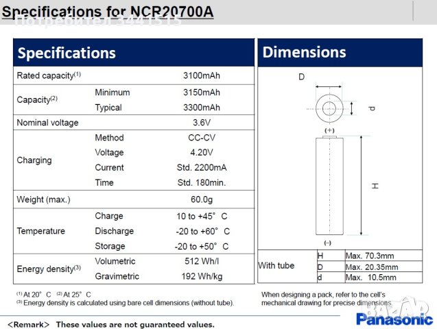 Sanyo NCR20700A, 3300mAh 30A индустриална акумулаторна батерия , снимка 4 - Оригинални батерии - 44102232