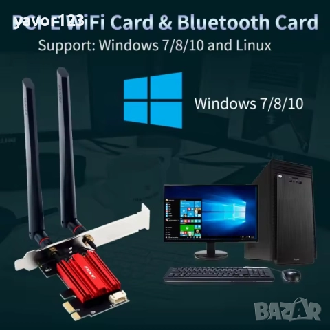 Intel AC1200 867Mbps PCI-E WiFi 5 + BT 4.0 , снимка 2 - Мрежови адаптери - 51807152