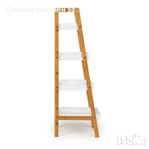 Етажерка 4 рафта МДФ бял естествен бамбук, 98*36*34см, снимка 5 - Етажерки - 53380605