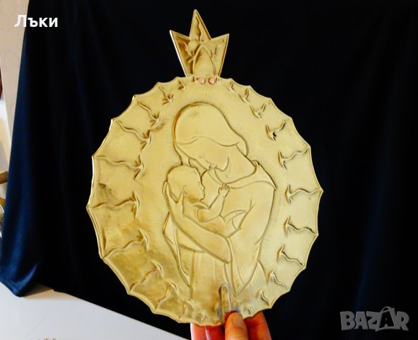 Старинна месингова икона Богородица. , снимка 3 - Икони - 27450457