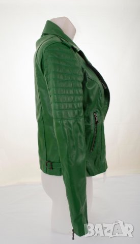 Дамско кожено яке в зелено марка Basics & More - M, снимка 4 - Якета - 38508835