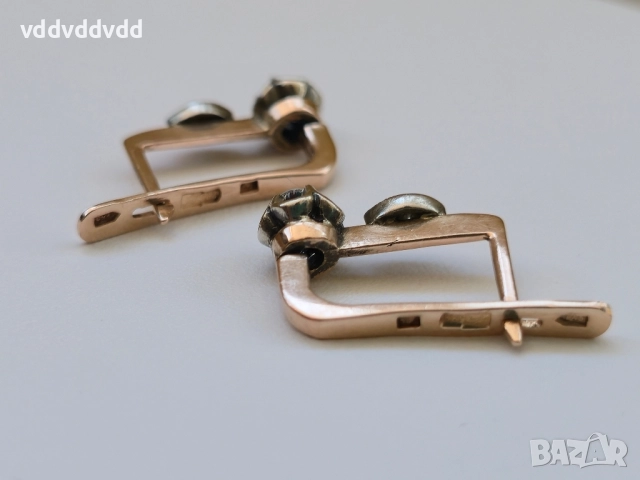 СССР златни обеци с Якутски Диаманти , снимка 4 - Обеци - 51813351