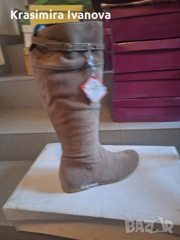 нови ботуши естествен велур в беж , снимка 5 - Дамски ботуши - 52513458