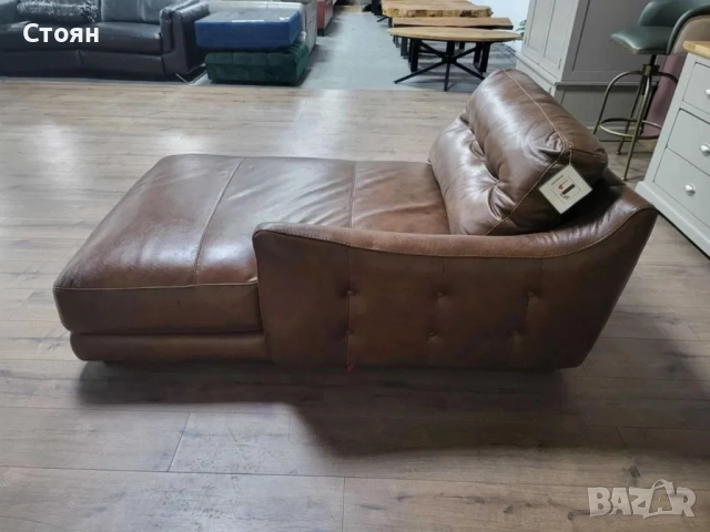 Кафява кожена лежанка - 100 % естествена кожа, снимка 6 - Дивани и мека мебел - 52148070