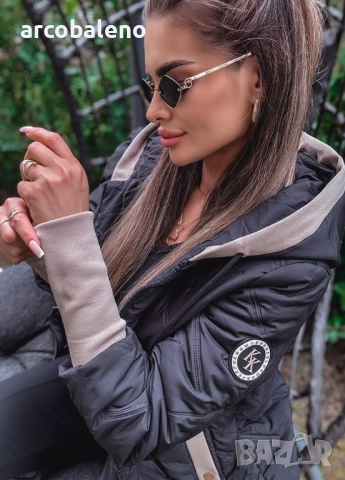 Ватирано дамско яке с качулка и декоративни ръкави, снимка 6 - Якета - 51781916