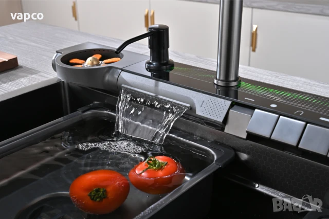 Мултифункционална кухненска мивка с регулируем двоен водопад и динамична подсветка M03, снимка 7 - Мивки - 50953828