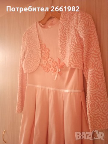 Нежна рокля с болеро в прасковен цвят, снимка 5 - Детски рокли и поли - 44048037