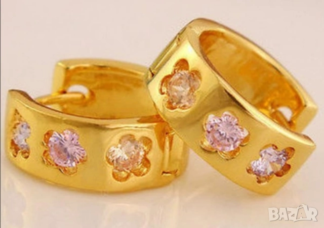 Зашеметяващи обеци от 9K попълнено злато с цирконии-цветчета 15 лв., снимка 2 - Обеци - 51767258