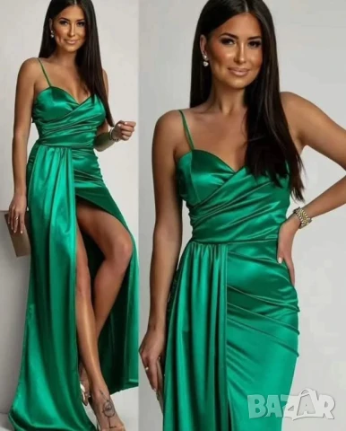 🌸Официални сатенени рокли с цепка  , снимка 3 - Рокли - 50622799