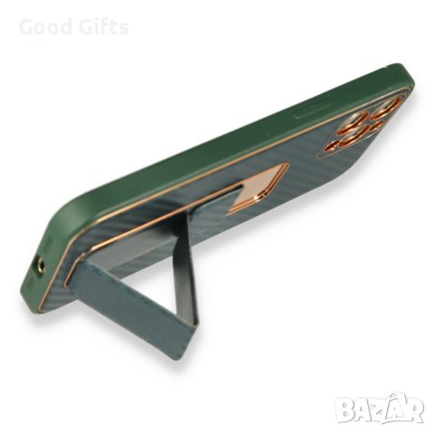 Противоударен кейс със стойка за iPhone 15 Plus, TP-36, Зелен Карбон, снимка 4 - Калъфи, кейсове - 43032116