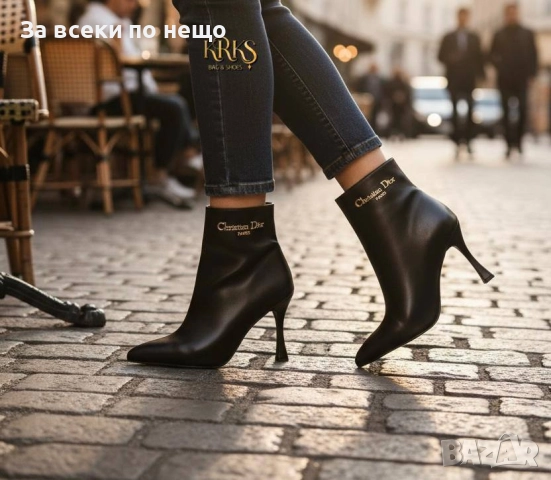 Christian Dior Дамски Черни Кожени Боти На Ток Код SK289