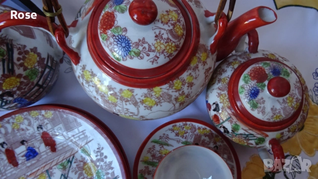 Стар японски костен порцелан тип "яйчена черупка". , снимка 15 - Сервизи - 52448477