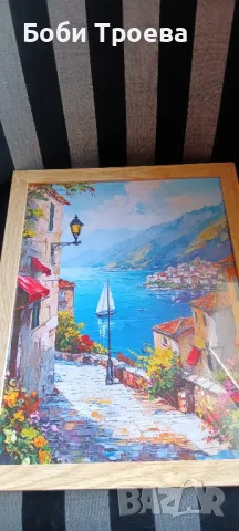 см.Рамкирана Картина в Средиземноморски Стил с Цъфтящи Цветя и Синьо Море, снимка 6 - Картини - 50308186