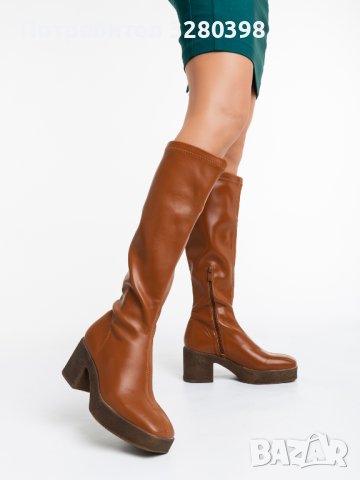 Модни дамски ботуши в цвят камел, снимка 4 - Дамски ботуши - 43091394