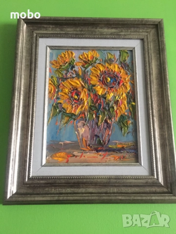 Картина „ Слънчогледи“ , маслени бои/платно, художник  : Йальомицяну , снимка 2 - Картини - 52140448