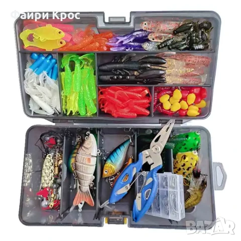 Риболовен комплект 439 части, рибарски принадлежности такъми примамка блесна воблер червеи кукички