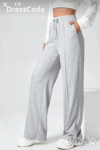 Дамски сив панталон с широк крачол, снимка 2 - Панталони - 52748414