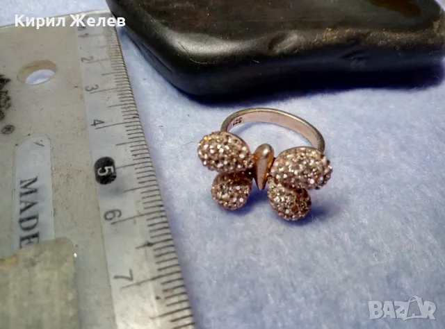 КРАСИВ ПОЗЛАТЕН СРЕБЪРЕН ПРЪСТЕН ПЕПЕРУДА СРЕБРО 925 с ДЕБЕЛА ЖЪЛТА ПОЗЛАТА и ИСКРЯЩИ ЦИРКОНИ 48355, снимка 4 - Пръстени - 50417455