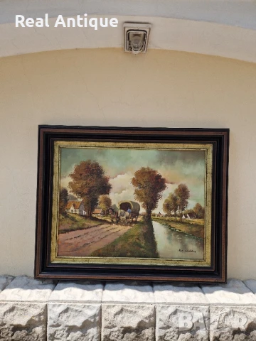 Страхотна голяма майсторска авторска холандска картина масло върху платно 