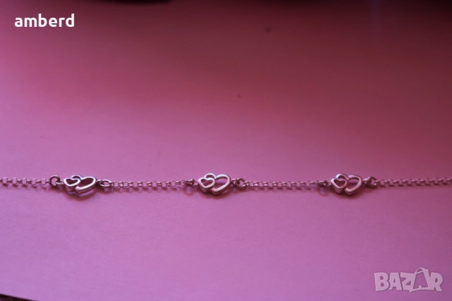 Нежна сребърна гривна със сърчица, снимка 2 - Гривни - 53411097
